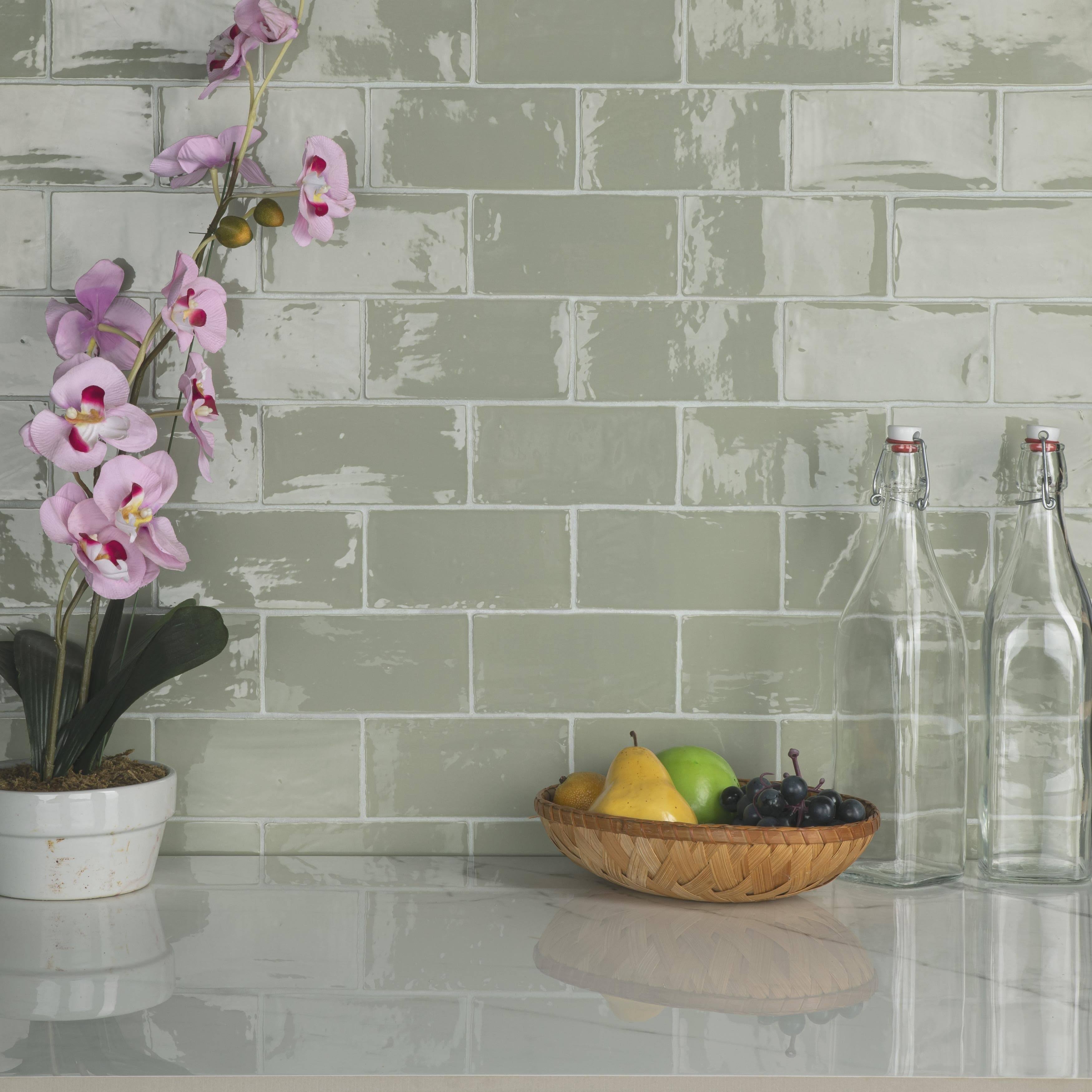 SomerTile Chester Sage 3x22 x 6x22 Ceramic Wall Subway Tile - Case 44 Tiles