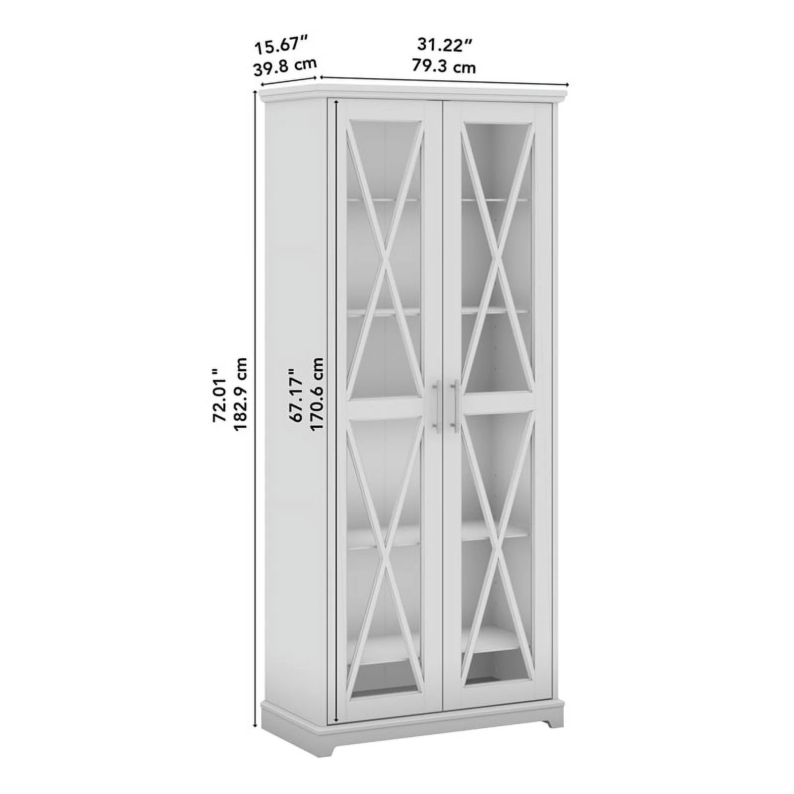 Bowery Hill Engineered Wood Curio Cabinet with Glass Doors in Linen White Oak