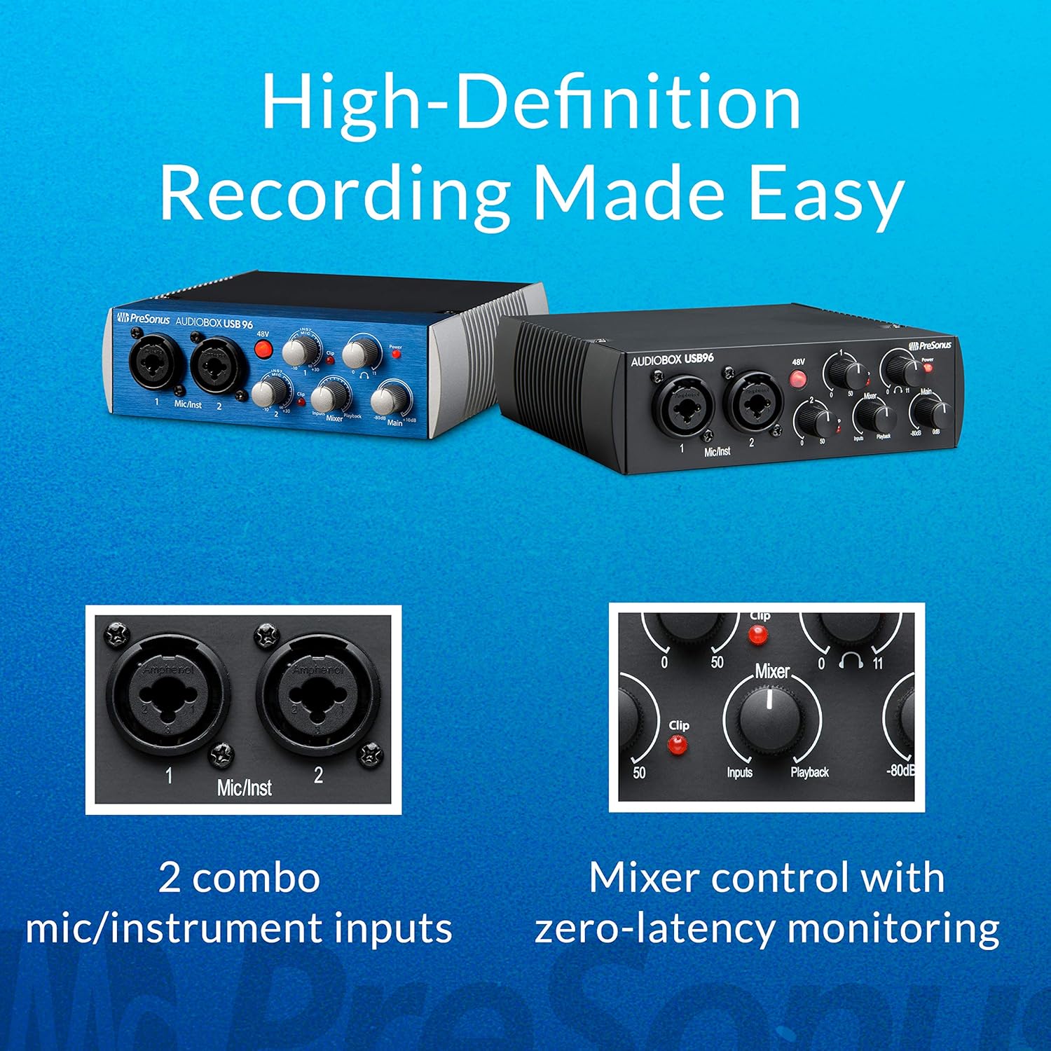 PreSonus AudioBox 96 Studio USB 2.0 Recording Bundle with Interface, Headphones, Microphone and Studio One software