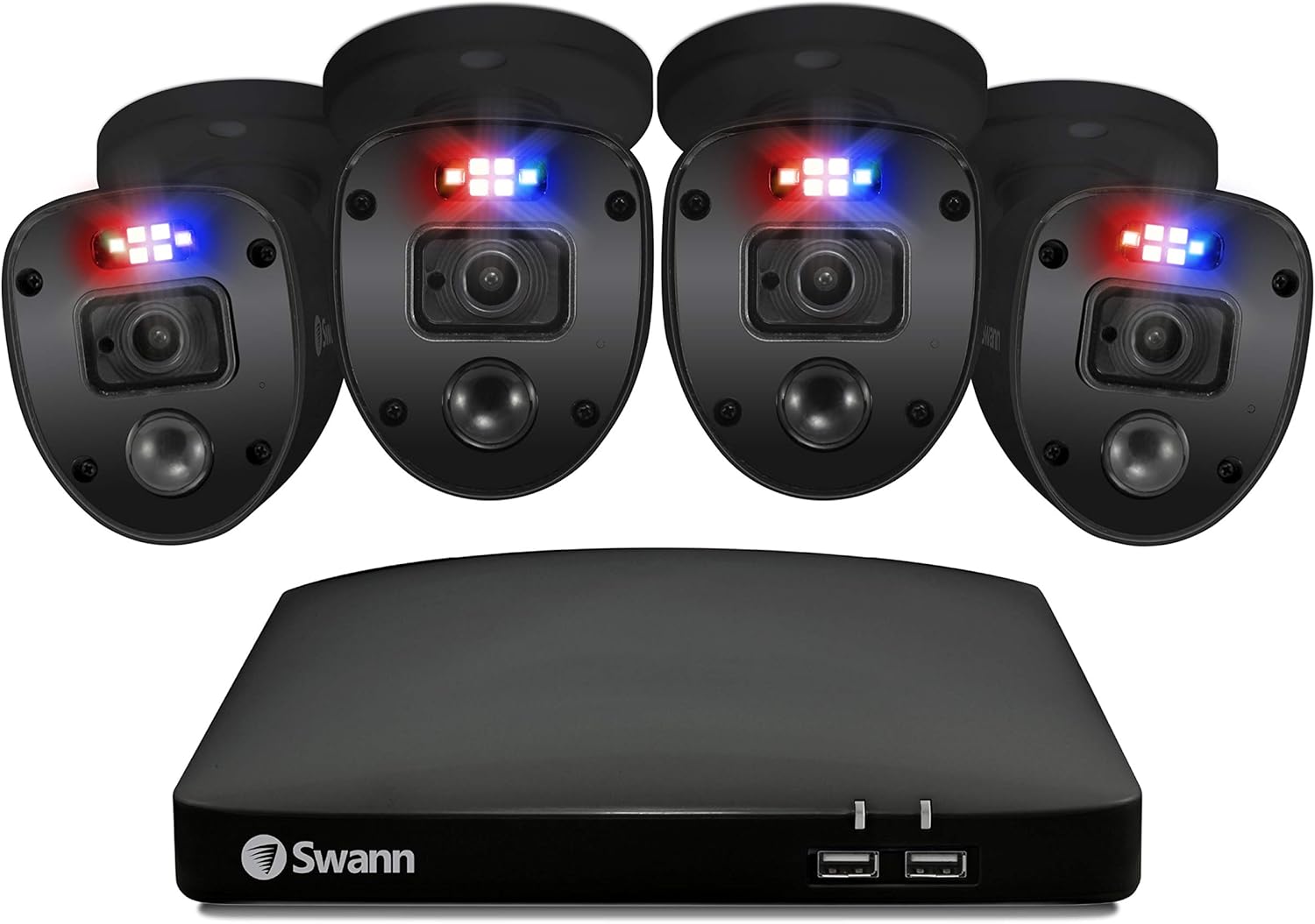 Swann Home Security Camera System, 4 Channel 4 Bullet Cameras 1080p HD DVR Wired Surveillance, 1TB HDD, Weatherproof, Color Night Vision, Heat & Motion Sensing, Alexa + Google, SWDVK-445804V