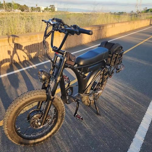 (US Warehouse) Dual Motor 2000W Electric Bike for Adults, Full Suspension, 18AH Removable Battery, Mountain Snow E Bike Fat Tire Sports Bicycle with Long Seat & Basket