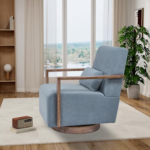 Swivel Accent Chair, Living Room Chair, Modern Arm Chair Sofa Chair with Solid Wood Armrests, 360 Degree Comfy Lounge Reading Chair, Swivel Barrel Chair, Side Chair for Hotel, Bedroom, Office, Beige