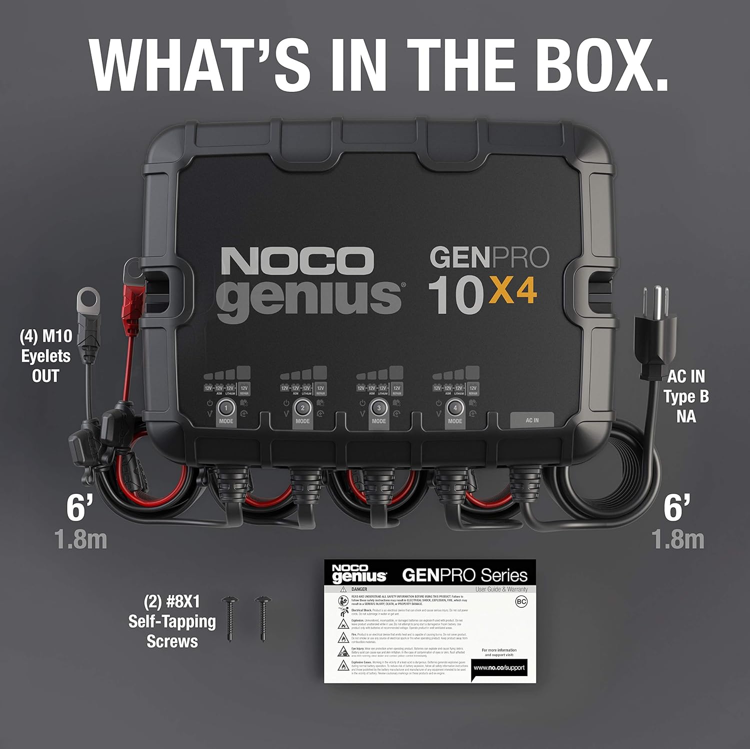 NOCO Genius GENPRO10X4, 4-Bank, 40-Amp (10-Amp Per Bank) Fully-Automatic Smart Marine Charger, 12V Onboard Battery Charger, Battery Maintainer and Battery Desulfator with Temperature Compensation