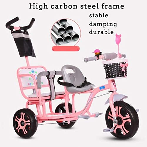 NUBAO Double Lightweight Child 3 Wheel Bike Children 4 in 1 Trike Twin Seat with Basket, Detachable Push Handle, Safety Harness, Storage, Footrest, Brake Suit for 12 Months - 6 Years