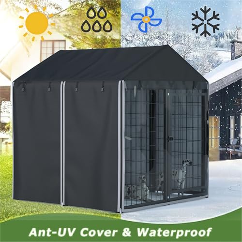 Outdoor Dog Kennel Cover - Full Coverage for 8'Dx4'Wx6'H Dog Cages, 600D Heavy Duty Waterproof Kennel Cover, Black