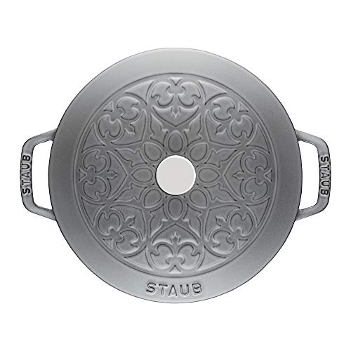 Staub Cast Iron 3.75-qt Essential French Oven with Lilly Lid - Graphite Grey, Made in France