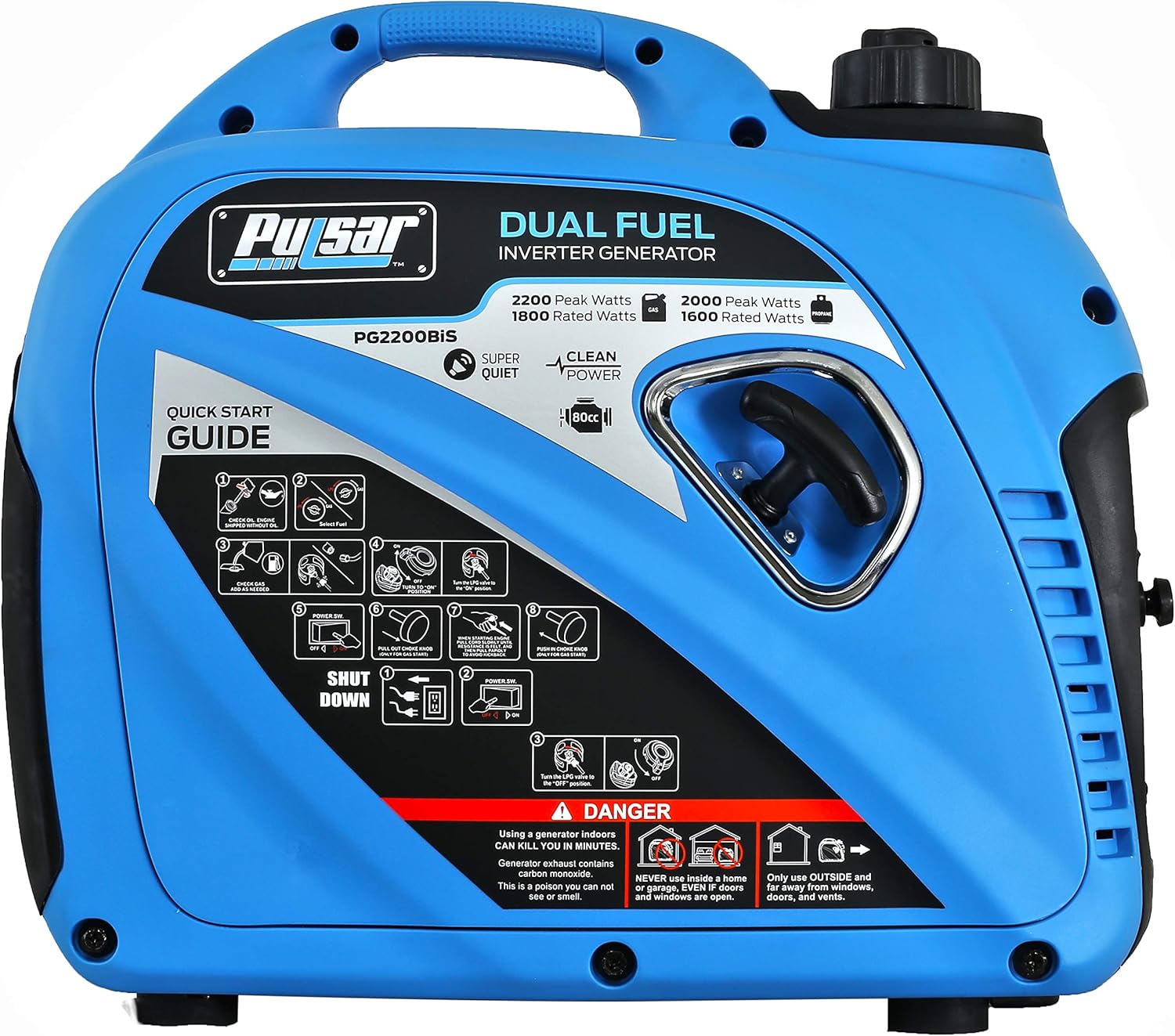 Pulsar 2,200W Portable Dual Fuel Quiet Inverter Generator with USB Outlet & Parallel Capability, CARB Compliant, PG2200BiS