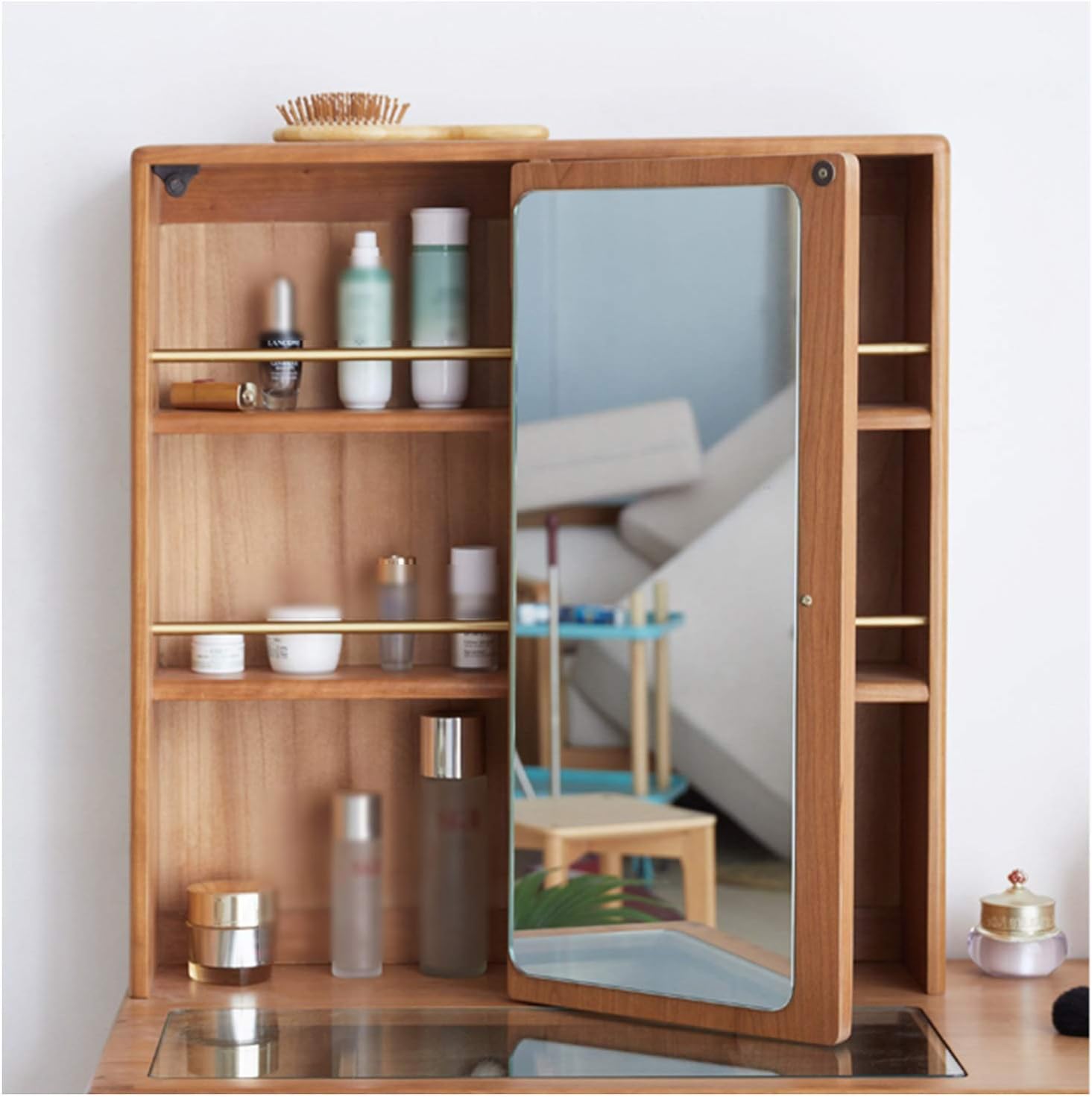 Vanity Table Vanity Table Set Dressing Table,Wood Dressing Table with Chair and Mirror, Bedroom Furniture, Drawers Makeup Desk