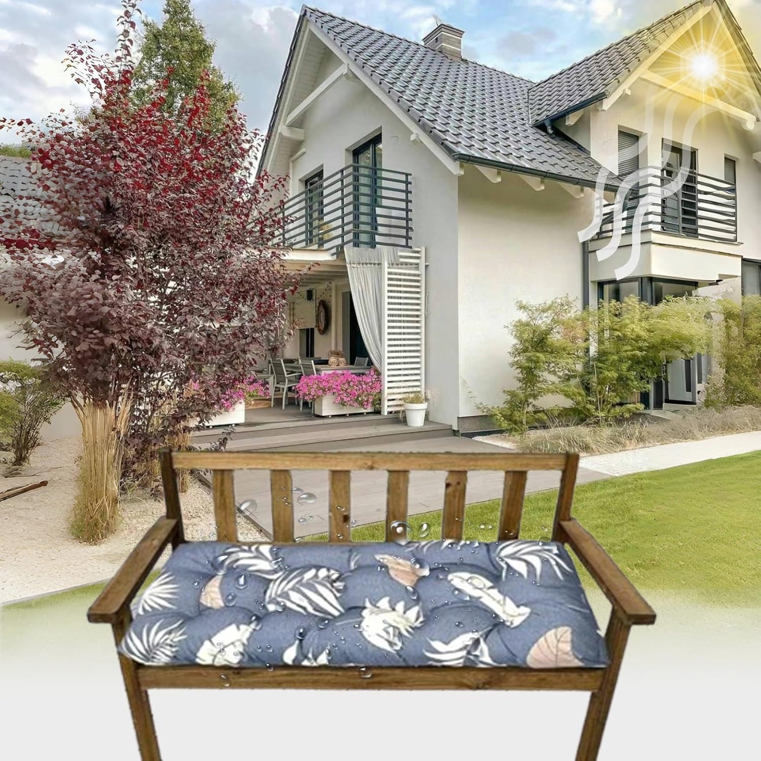 Outdoor Waterproof Bench Cushion, 51x19in Swing Garden Bench Seat Cushion, Swing Chair Replacement Seat Pads Cushion for Lounger Garden Furniture Patio Bench