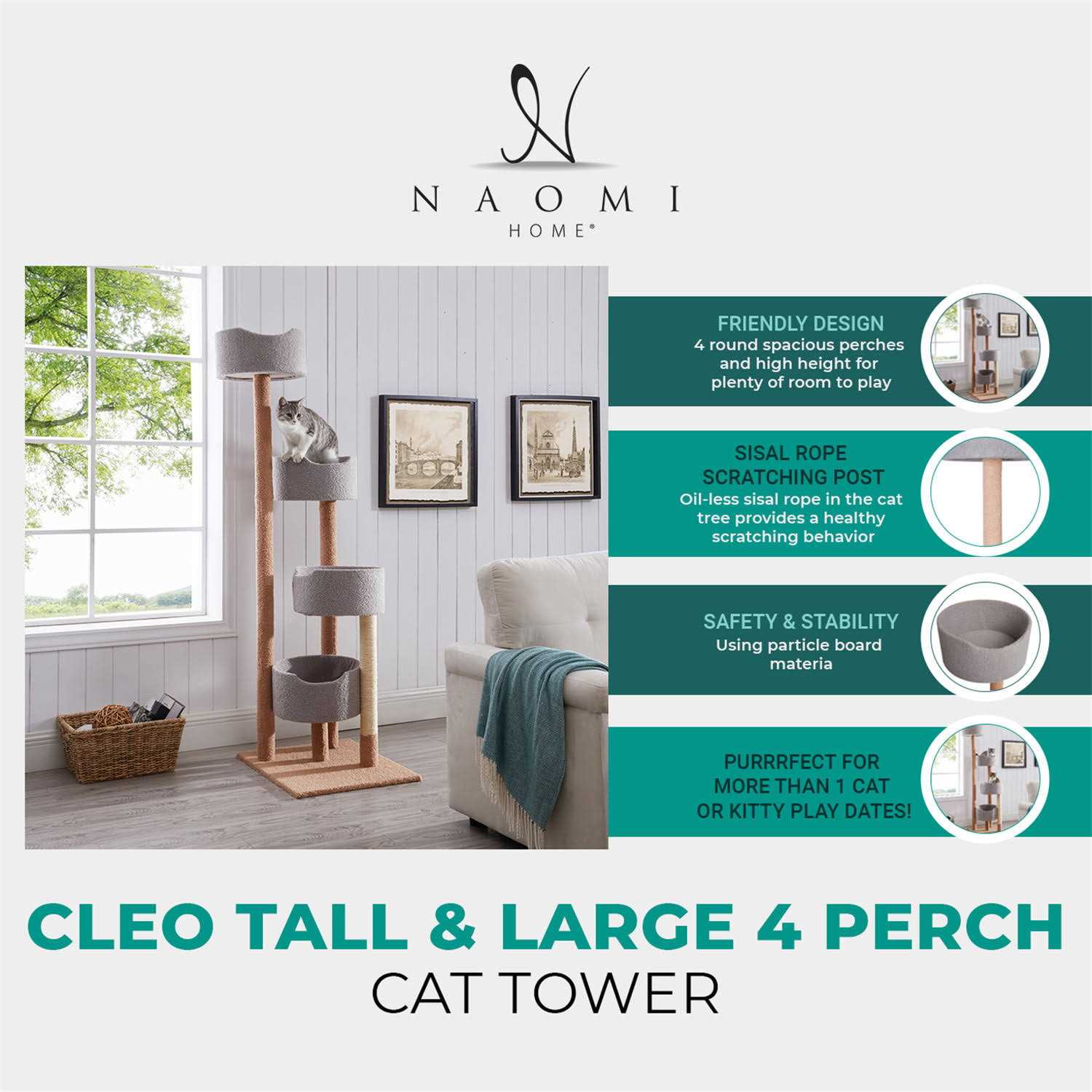 Naomi Home Cat Tree for Large Cats Cat Tower for Large Cats - Pet Supplies online store