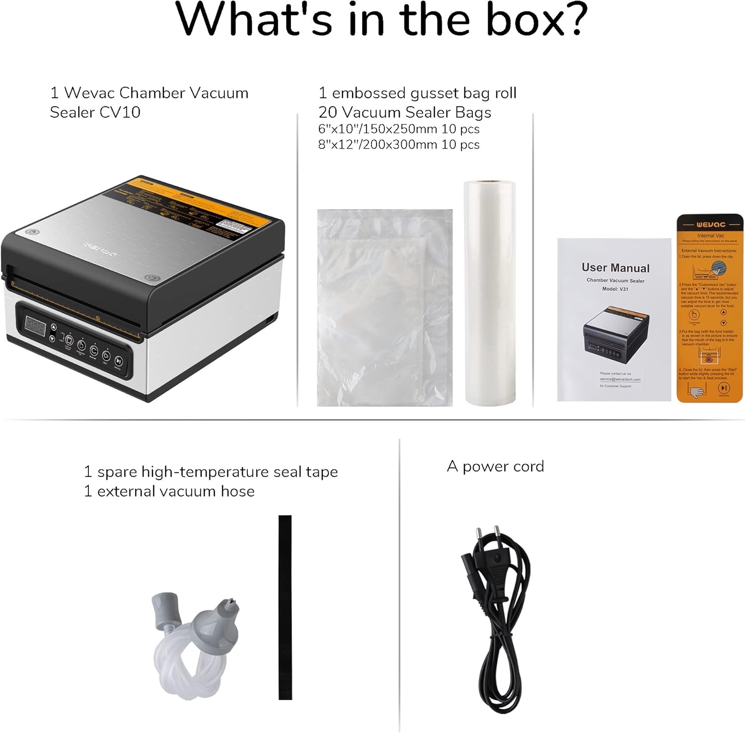 Wevac Chamber Vacuum Sealer, CV10, ideal for liquid or juicy food including Fresh Meats, Soups, Sauces and Marinades. Compact design, Heavy duty, Professional sealing width, Commercial machine