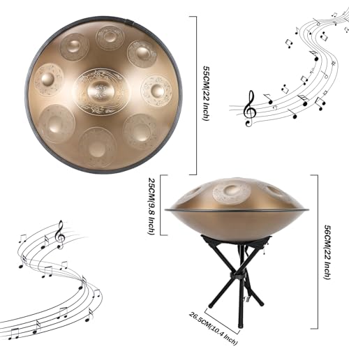 Handpan Drum D Minor 9/10/12 Notes Handpan Drum 22 Inch Handpan Drum 432HZ/440HZ Handpan Drum For beginners, professionals and music therapists Personal Meditation Sound Healing(Size:10 Notes(4