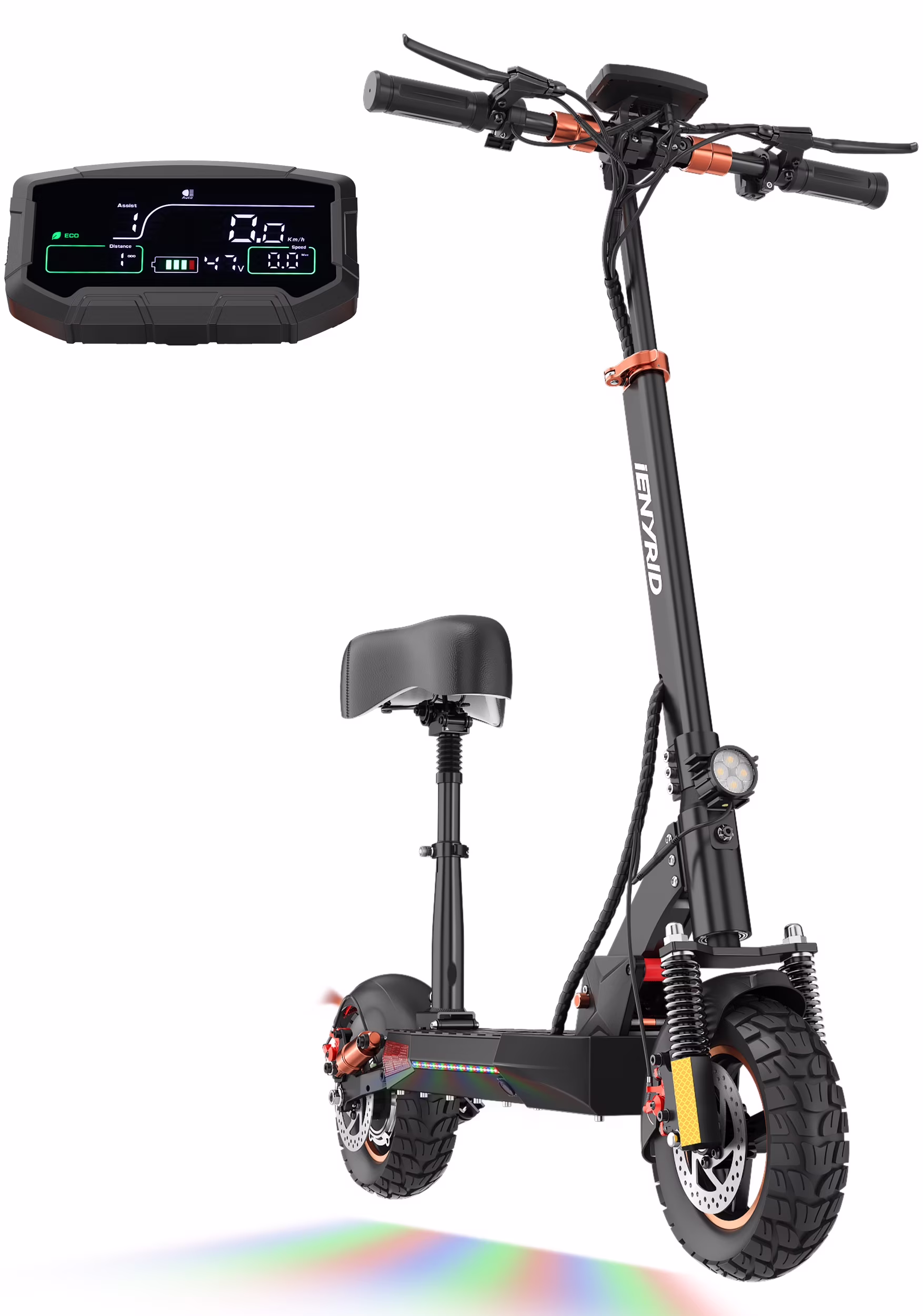 iENYRID 800W Electric Scooter for Adults Teenagers with Removable Seat, 10" Off-road Pneumatic Tires, 3 Speeds 28 MPH Max, Coded Lock Folding Electric Scooter 330lbs Weight Limit Black