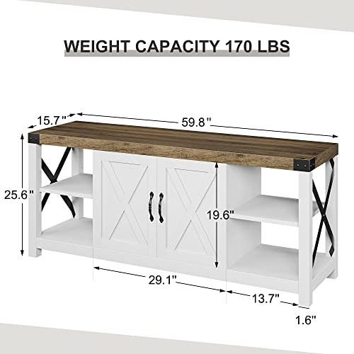 GAOMON 60 Inch TV Stand for TV up to 50 60 65 Inches, Farmhouse Wood Stand TV Cabinet Entertainment Center with Storage and Adjustable Shelves (Grey)