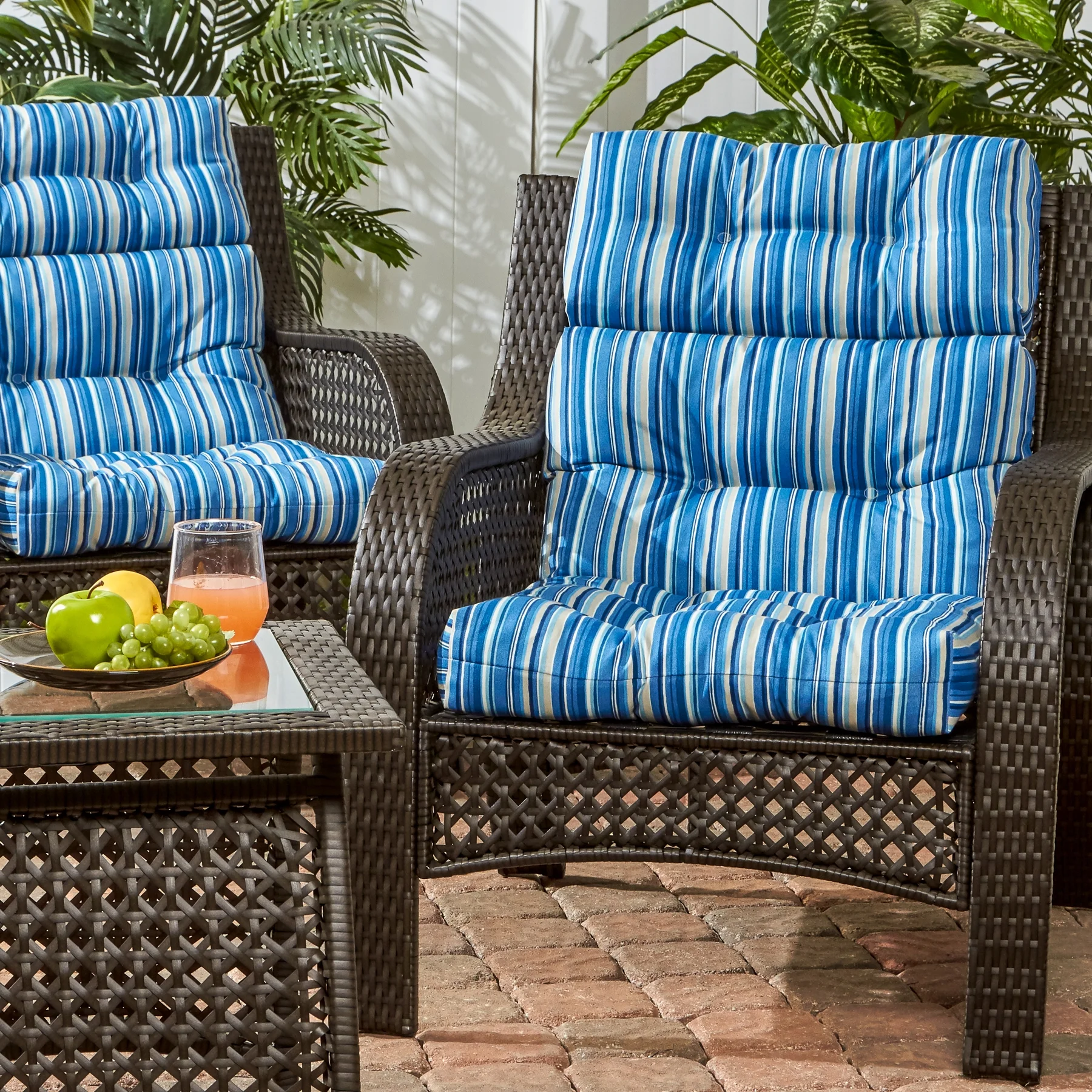 Sapphire Stripe 44 x 22 in. Outdoor High Back Chair Cushion (set of 2) by Greendale Home Fashions