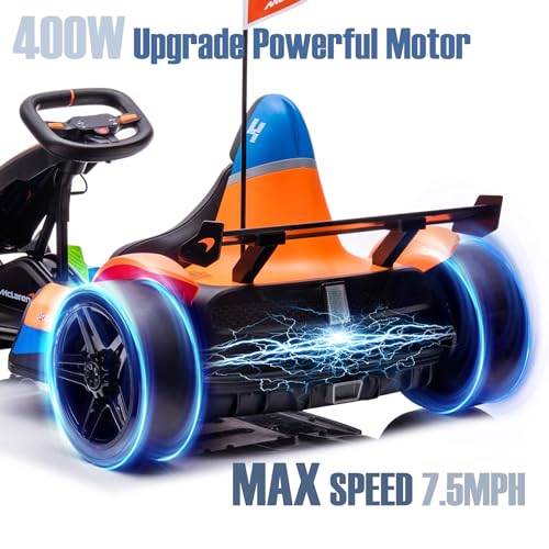24V Electric Go Kart for Kids, Licensed Mclaren Battery Powered Drift Racing Go Kart, 7.5 MPH Drift Kart with 400W Powerful Motor, Kids Race Pedal Go Karting Car w/Damping System, Seat Blet
