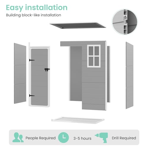 UDPATIO Outdoor Resin Storage Shed 6x4.5 FT, Plastic Garden Shed for Bike, Garbage Can, Tool, Outside Sheds with Lockable Door for Backyard, Patio, Lawn, Grey & White
