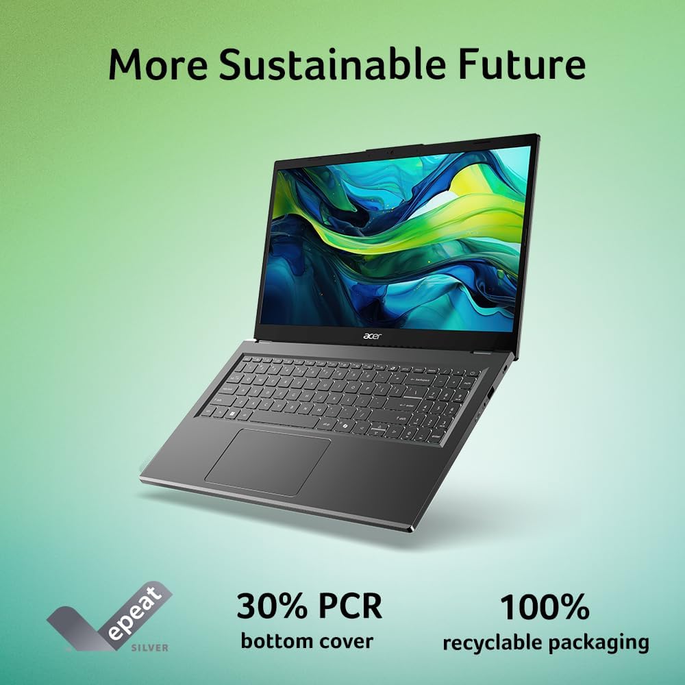 Acer Aspire 15 Laptop | 15.6" Full HD 1920 x 1080 IPS | Intel Core 5 processor 120U | Intel Graphics | 16GB LPDDR5 | 512GB Gen4 SSD | Wi-Fi 6E | AI PC | Copilot Key | Backlit Keyboard | A15-51M-59QV