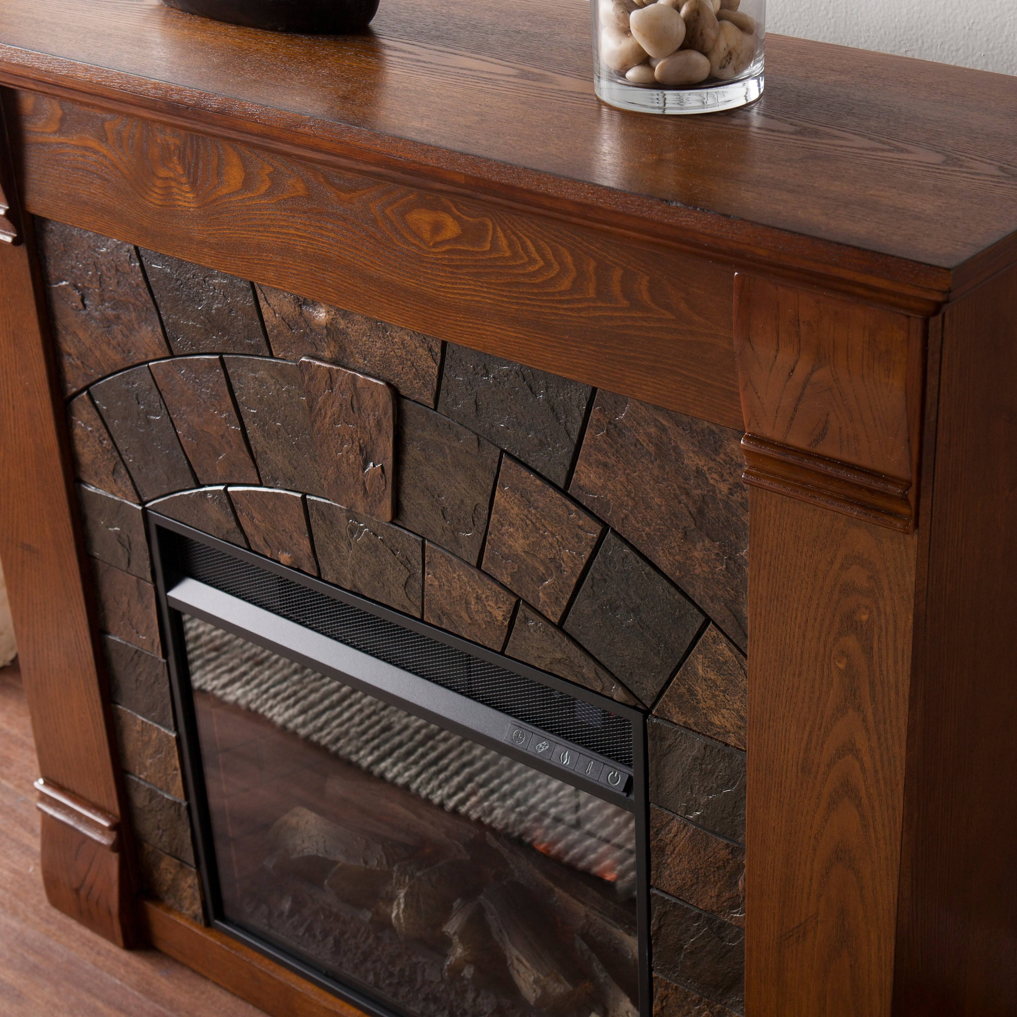 Pine (Green) Canopy August Antique Oak Electric Fireplace, Pine Canopy
