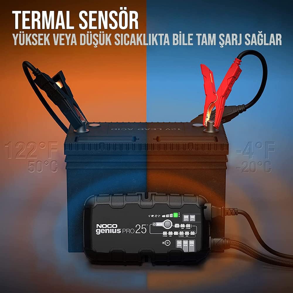 NOCO GENIUSPRO25, 25-Amp Fully-Automatic Professional Smart Charger, 6V, 12V and 24V Battery Charger, Battery Maintainer, Power Supply, and Battery Desulfator with Temperature Compensation