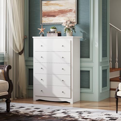 WLIVE Wood Dresser with 5 Drawers, Black Wooden Storage Cabinet, Organizer Drawers for Bedroom, Living Room, Hallway, Measuring 15.75" W * 31.50" D * 45.35" H ﻿
