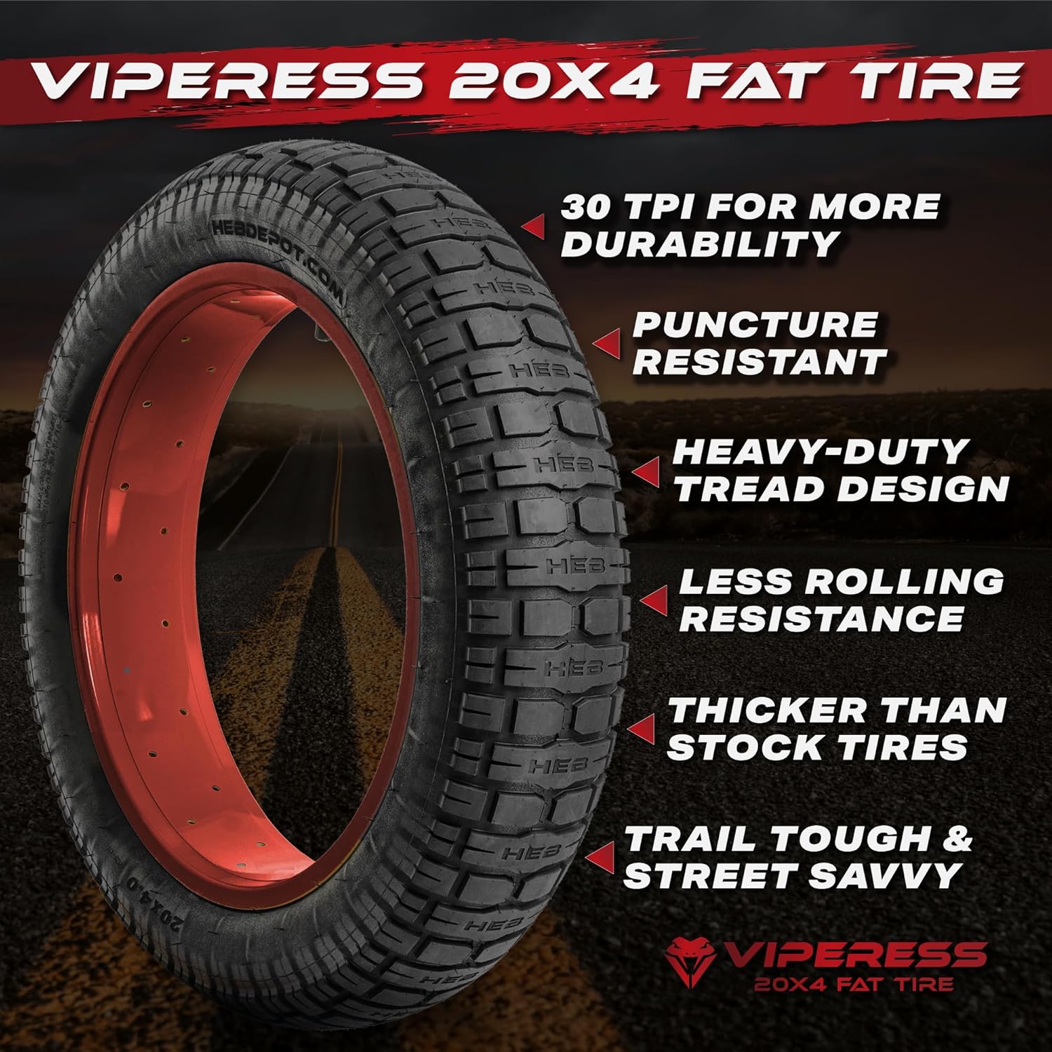 HEB VIPERESS 20x4.0 Fat Tire (Two Tires and Two Tubes) - E Bike Tires and Tubes