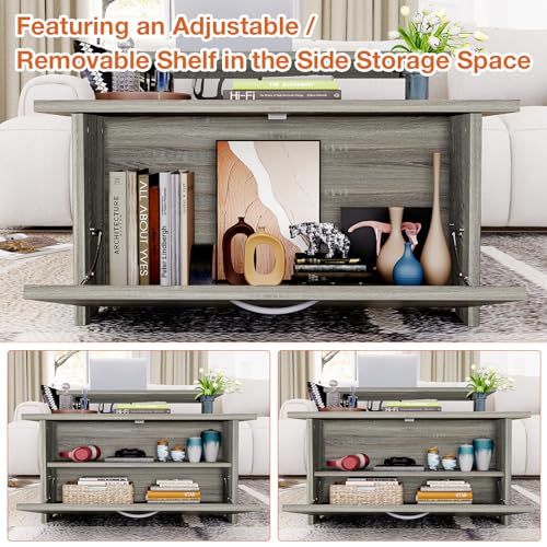 31.5'' Lift Top Coffee Table with Storage, Wood Square Coffee Table with Large Hidden Storage Compartments and Adjustable Shelf, Rustic Center Table for Living Room, Gray Oak