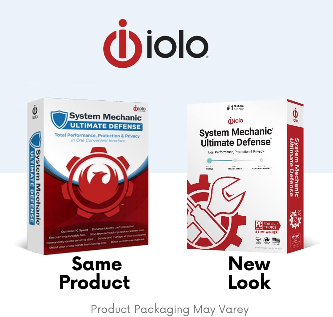 iolo - System Mechanic Ultimate Defense Antivirus Software and Malware, Protection & Privacy Pack of 2
