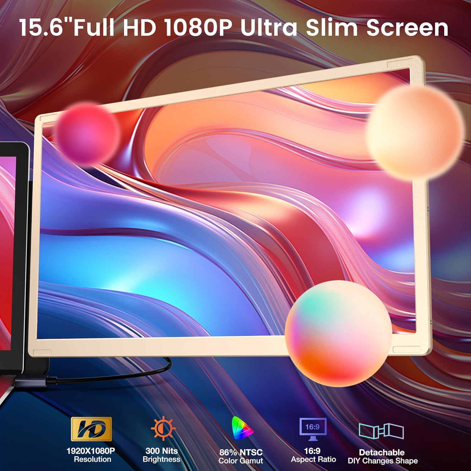 15.6’’ Laptop Screen Extender, Portable Triple Monitor for Laptop with 86% NTSC IPS FHD 1080P Display, Detachable Monitor Extender Compatible with Wins/Mac/Dex/Chrome, Working with Desktop/Mini PC