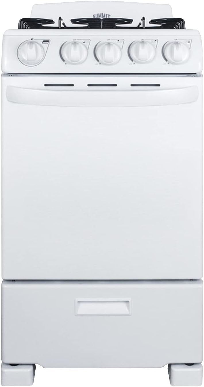 Summit RG200WS 20"" Freestanding Gas Range with 4 Burners 2.3 cu. ft. Oven Capacity Broiler Compartment ADA Compliant in White