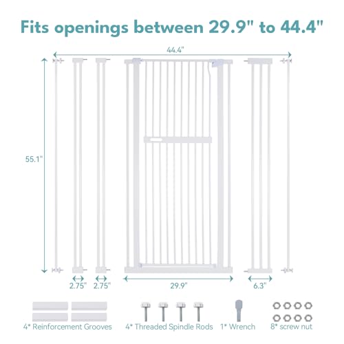 55.1" Extra Tall Pet Gate, 29.9-44.4" Wide Dog Gates for Doorways & Stairs, Metal Auto Close Cat Gate, Pressure Mounted Dog Gate, NO Tools Needed NO Drilling, Black