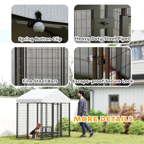 PawHut 4.6' x 4.6' x 5' Dog Kennel Outside, Welded Wire Outdoor Dog Kennel Run with Waterproof & UV Resistant Cover, for S&M Breeds, Chickens, Ducks, Black