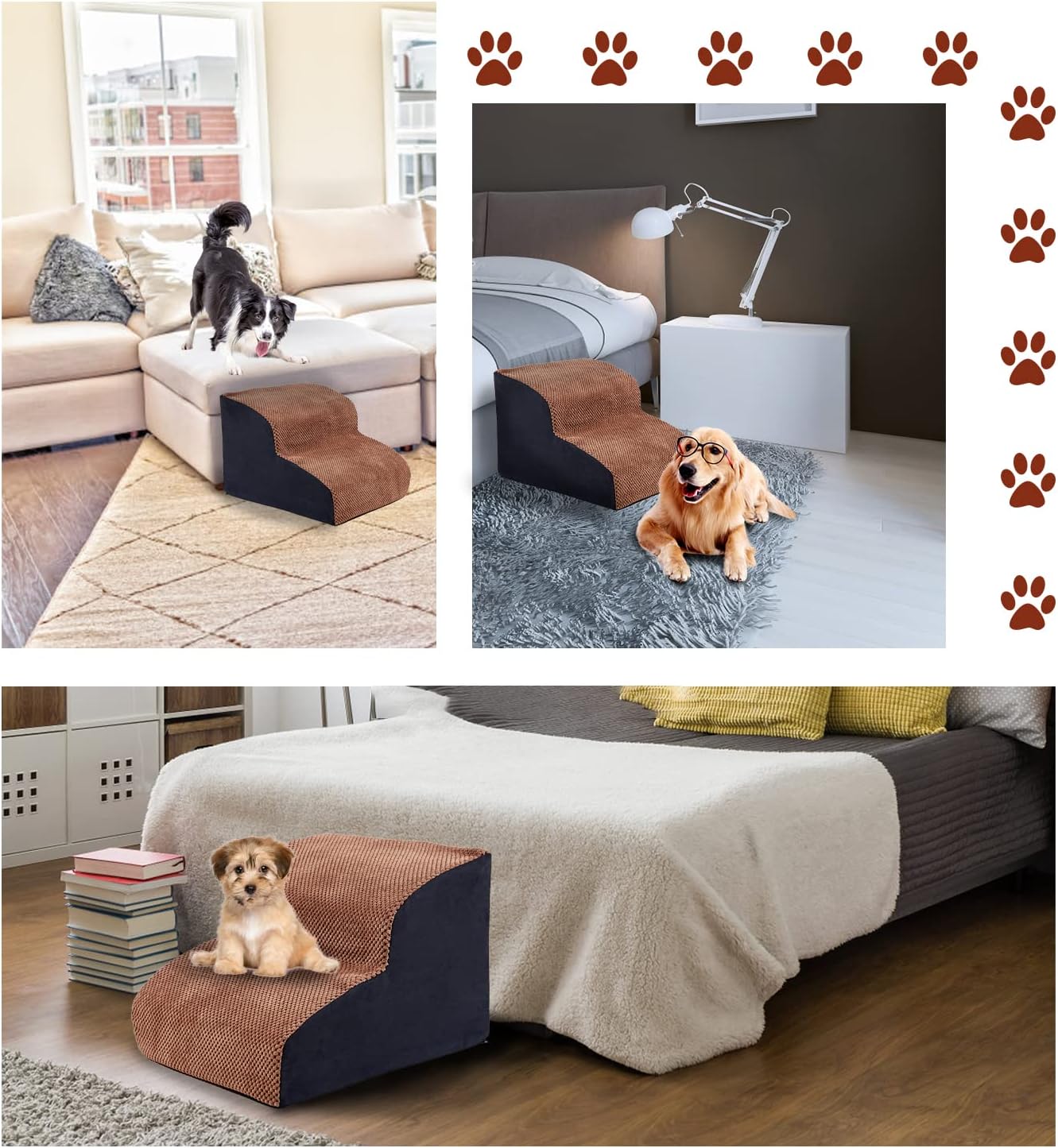 A.FATI 2 Steps High-Density Foam Dog Stairs&Ramps, 11.8 High, Non-Slip Dog Stairs, Soft Dog Steps for Couch, Dog Ladder, Suitable for Old or Injured Pets, Older Cats, Small Dogs