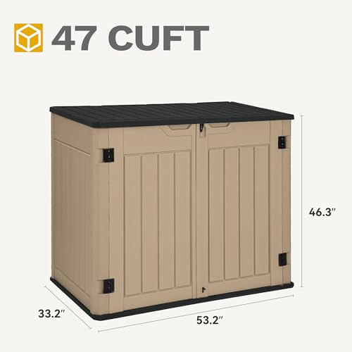 DWVO Outdoor Weather-Resistant Horizontal Storage Shed, 35 Cu Ft Capacity, Lockable and Waterproof, Suitable for Storing Garden Tools, Light Gray
