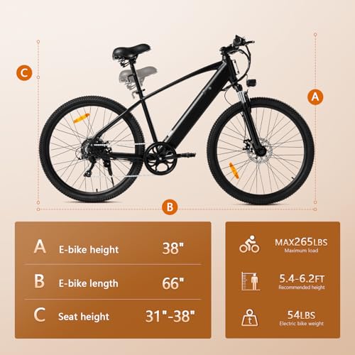 Electric Bike for Adults,26”Electric Mountain Bike 432Wh Removable Internal Battery & LCD Display, with 7-Speed, 20MPH 350W Brushless Motor Commuter Electric Bicycle