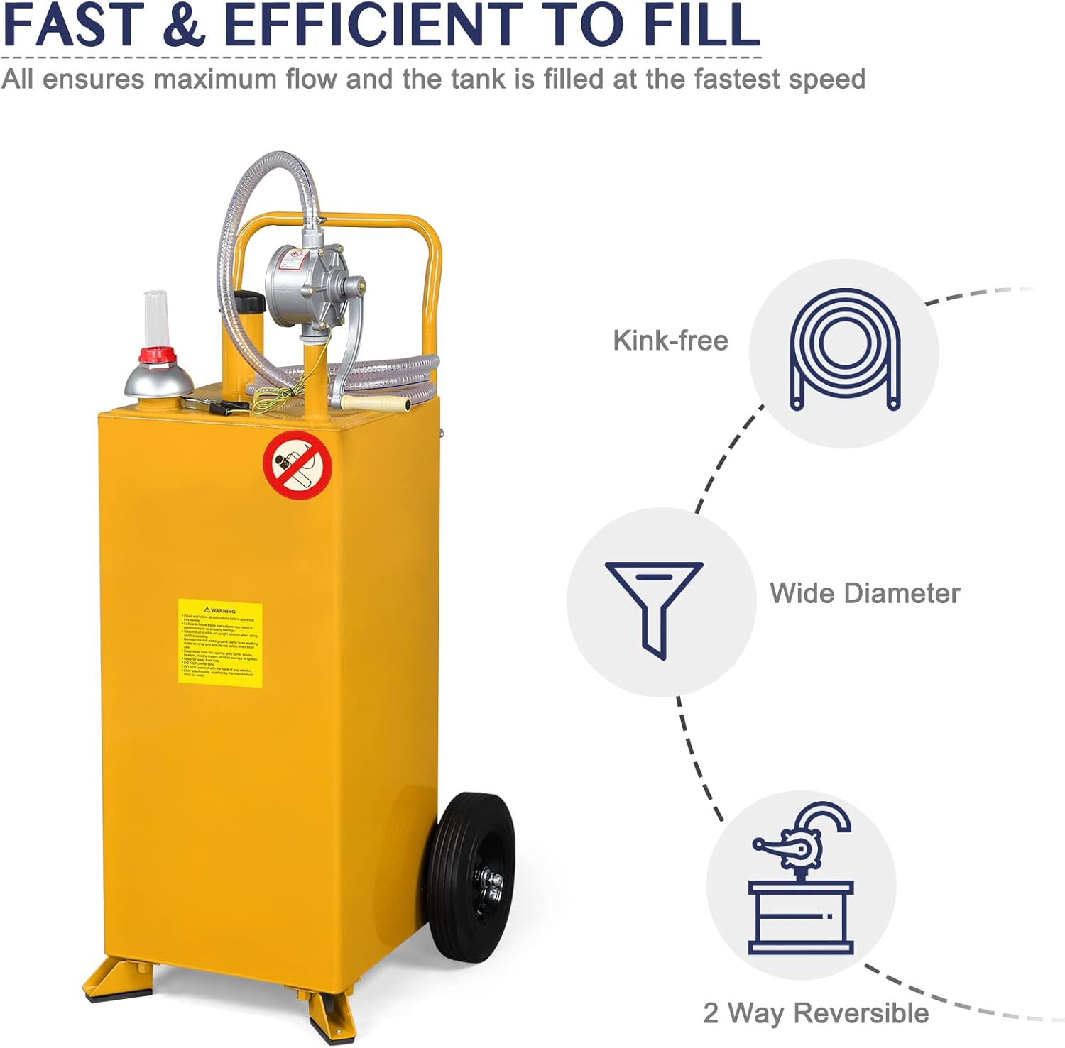 Winado 30 Gallon Portable Gas Caddy Fuel Storage Tank, Large Gasoline Diesel Can with Fuel Transfer Rotary Hand Pump, Hose, Wheels for Boat, ATV, Car, Tractors, Motorcycle