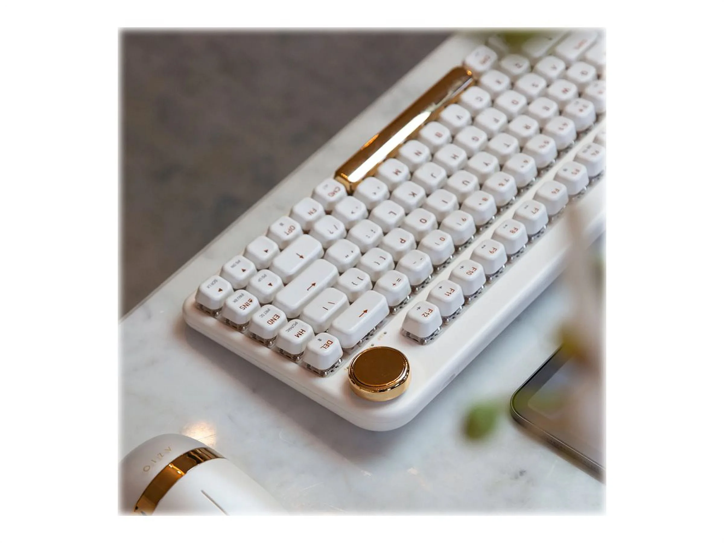 Azio IZO - Keyboard - backlit - wireless - USB-C, Bluetooth 5.0 - QWERTY - US - key switch: Gateron Blue - blossom white