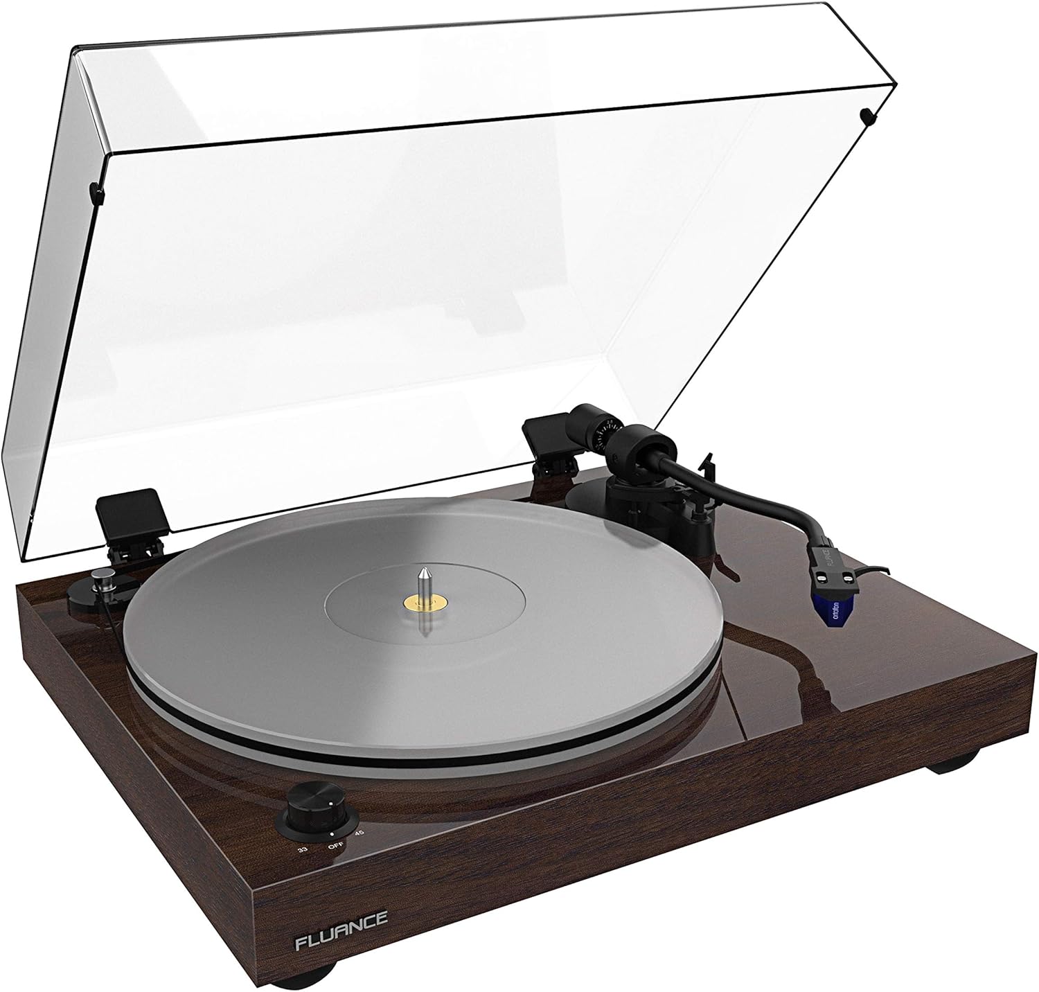 Fluance RT85 Reference High Fidelity Vinyl Turntable Record Player with Ortofon 2M Blue Cartridge, Acrylic Platter, Speed Control Motor, Solid Wood Plinth, Vibration Isolation Feet - Piano Black