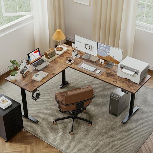 Agilestic L Shaped Electric Standing Desk with 2 Drawers, 63 Inch Ergonomic Adjustable Height Desk with Storage, Corner Desk Sit Stand up Computer Table for Work Office Home, Rustic Brown
