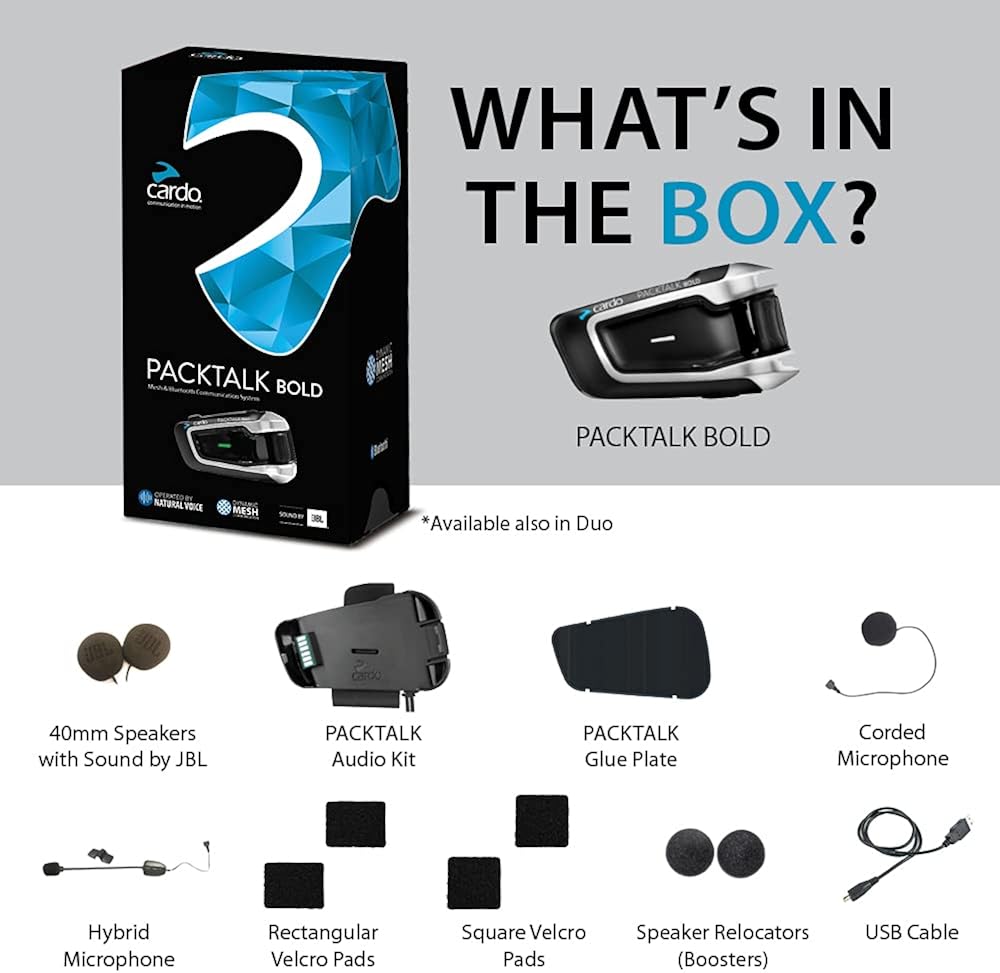 Cardo PTB00001 - PACKTALK Bold Motorcycle Bluetooth Communication System Headset - Black, Single Pack