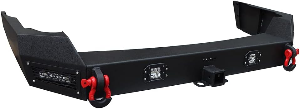 Ronghui WJ Textured Black Steel Rear Bumper with Spare tire rack and 2'' Hitch Receiver Compatible with 1999-2000-2001-2002-2003-2004 Grand Cherokee WJ