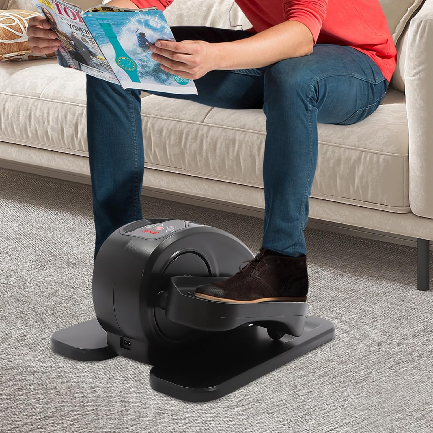 Under Desk Elliptical Machine, Portable Ellipse Pedal Leg Exerciser with Remote Control, LED Monitor, 5 Adjustable Speed, Compact Electric Elliptical for Seniors