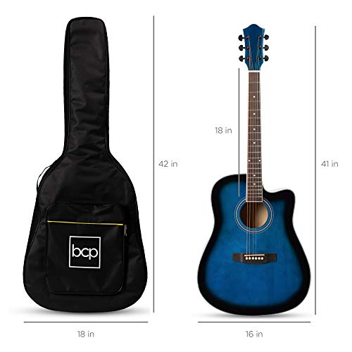 Best Choice Products 41in Beginner Acoustic Guitar Full Size All Wood Cutaway Guitar Starter Set Bundle with Case, Strap, Capo, Strings, Picks - Natural