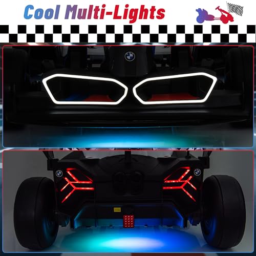 24V 9AH Electric Go Kart with Adjustable Seat, 7.5 MPH Drift Kart for Kids Age 6-12, 2 * 200W Motors, Drift Mode and 2 Speed, Licensed BMW (Grey)