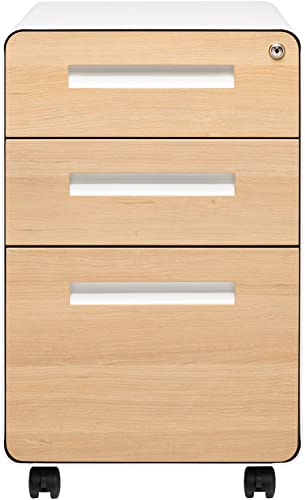 Laura Davidson Furniture Stockpile 3 Drawer File Cabinet with Lock - Under Office Desk Metal Filing Cabinet, Legal/Letter File Folders, Wheels and Stationary Feet, Pre-Assembled, White/Orange