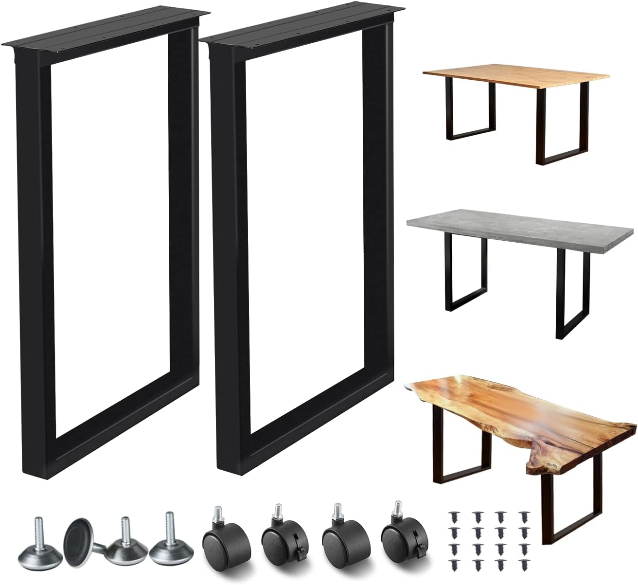 Lendpea Metal Table Legs Square Tube Table Legs,Heavy Duty Desk Legs Dining Table Legs Industrial Furniture Legs ,Modern Coffee Table Legs,Set of 2 28�� Height 18 Wide with 4 Casters