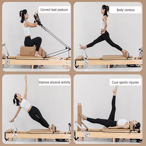 Pilates Bed Exercise Strength Training Foldable Reformer Equipment for Studio Home Gym Yoga Workout Mute Pilates Chair，coffee color…