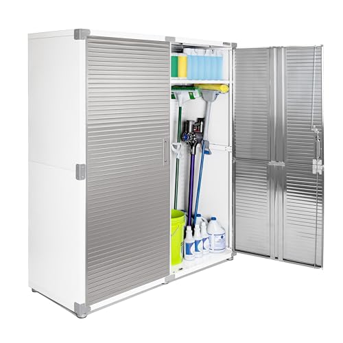 Seville Classics UltraHD Solid Steel Lockable Metal Storage Cabinet Locker Organizer, w/Adjustable Shelves for Garage, Warehouse, Office, Classroom, Granite, 48" W x 24" D x 72" H