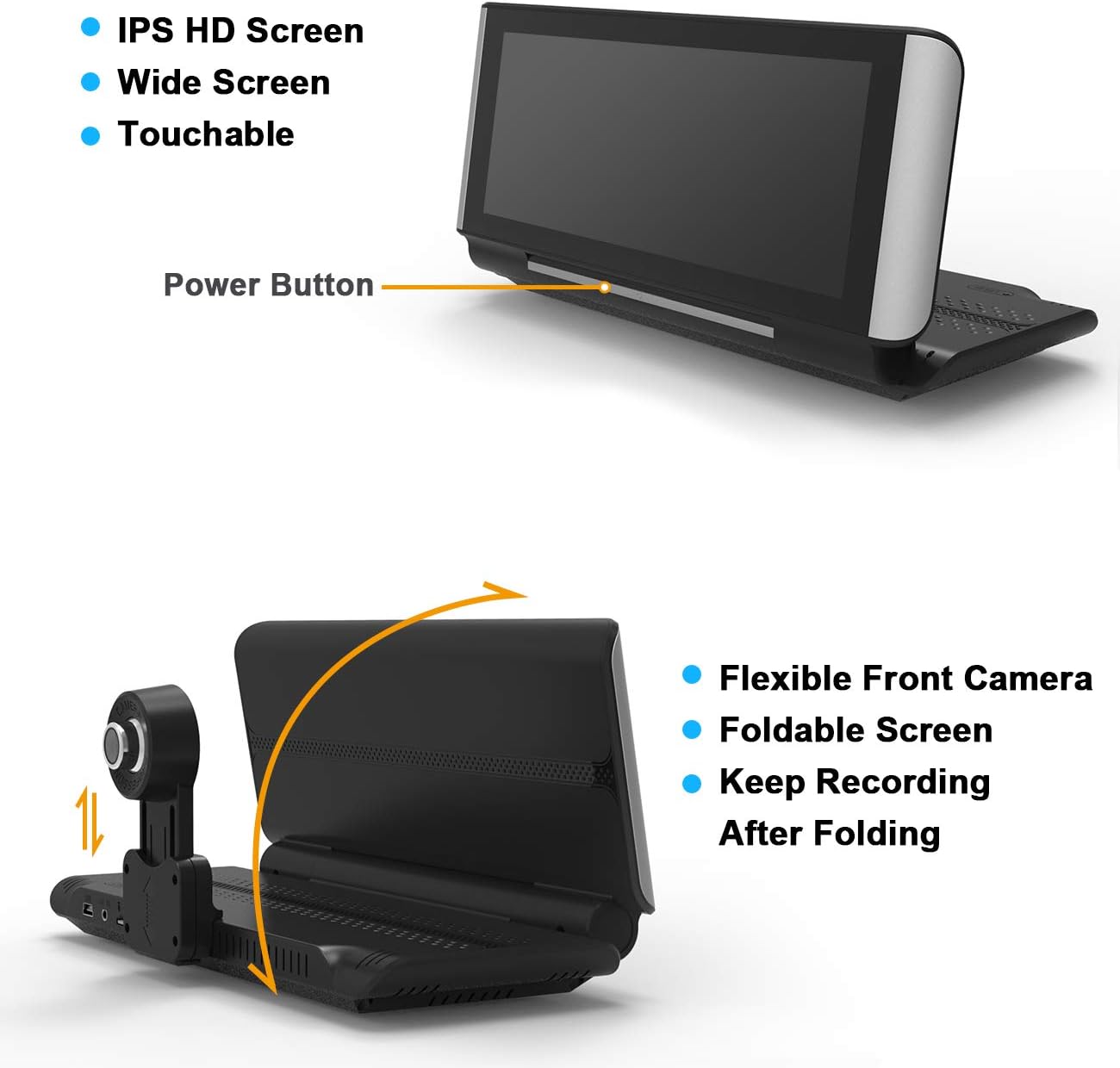 1080P HD Backup Camera and 7 inch on Dash Touch Screen with Dual Lens Recording 1080P Front and Rear for Car Truck Pickup RV SUV Vans