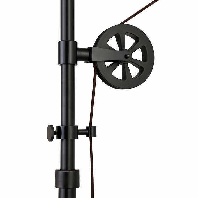 Descartes Industrial Farmhouse Floor Lamp in Blackened Bronze with Pulley System